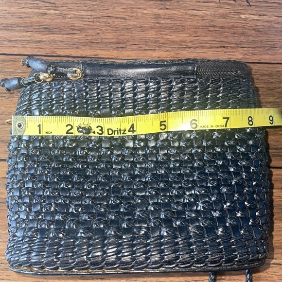 Vintage🖤woven leather bag top handle basket bag black shoulder bag crossbody - Picture 6 of 16